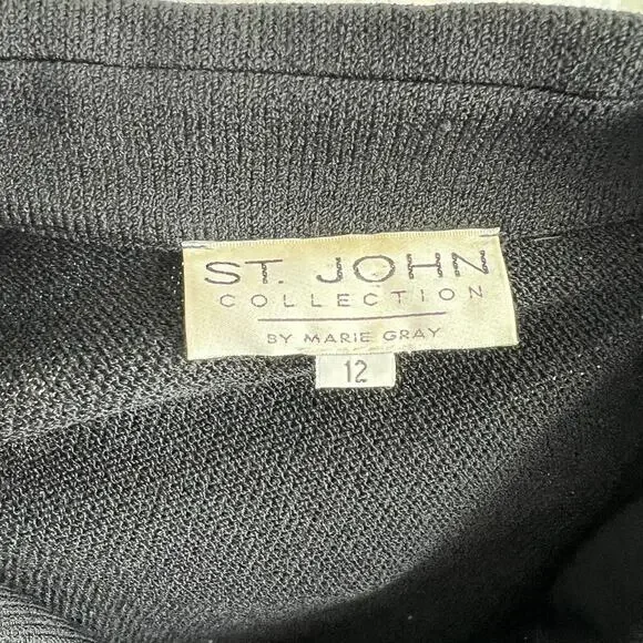 St. John Collection Knit Top Women's 12 Black Button Down Blouse Short Sleeve - Picture 8 of 8